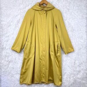 Vintage Reversible Hooded Cape Coat Womens Medium Yellow Raincoat Pockets 80s